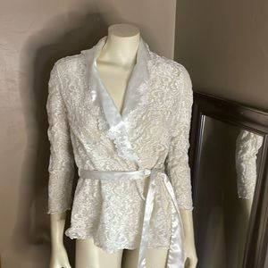 Vintage Sexy Ivory Kimono Lace Robe by Cinema Exoile Size Medium